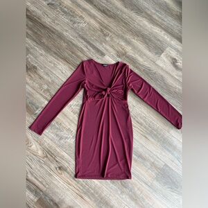 NEW Maroon-cranberry colored long sleeve dress with tie in front